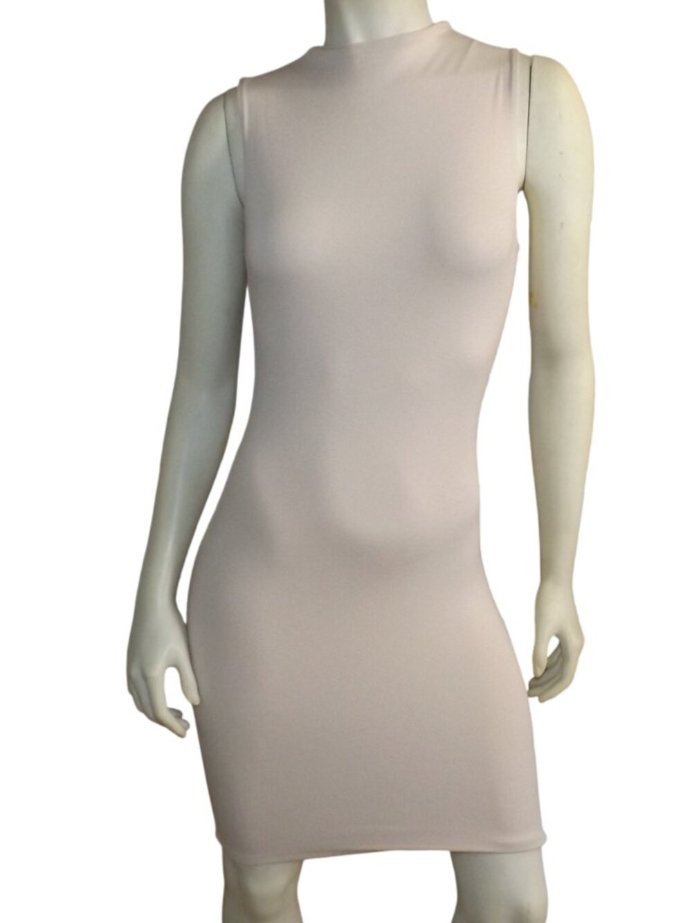 NAKED WARDROBE Bodycon Mini Dress, L, Blush/Nude, Clingy Fit, Short, Sleeveless